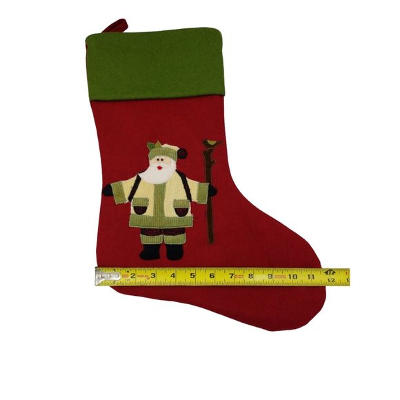 Santa and Reindeer Christmas Stockings Wool Rayon Red Green and White Preowne - Picture 10 of 14